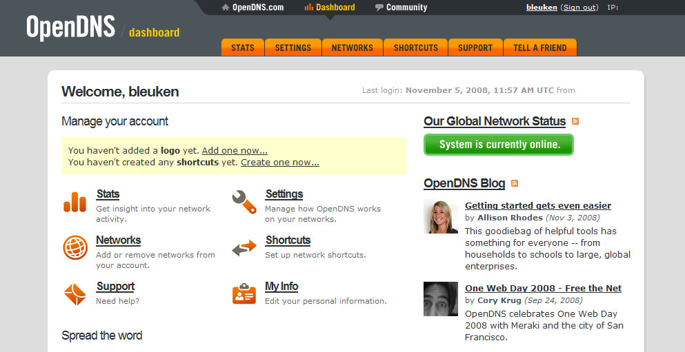 openDNS Dashboard openDNS Dashboard