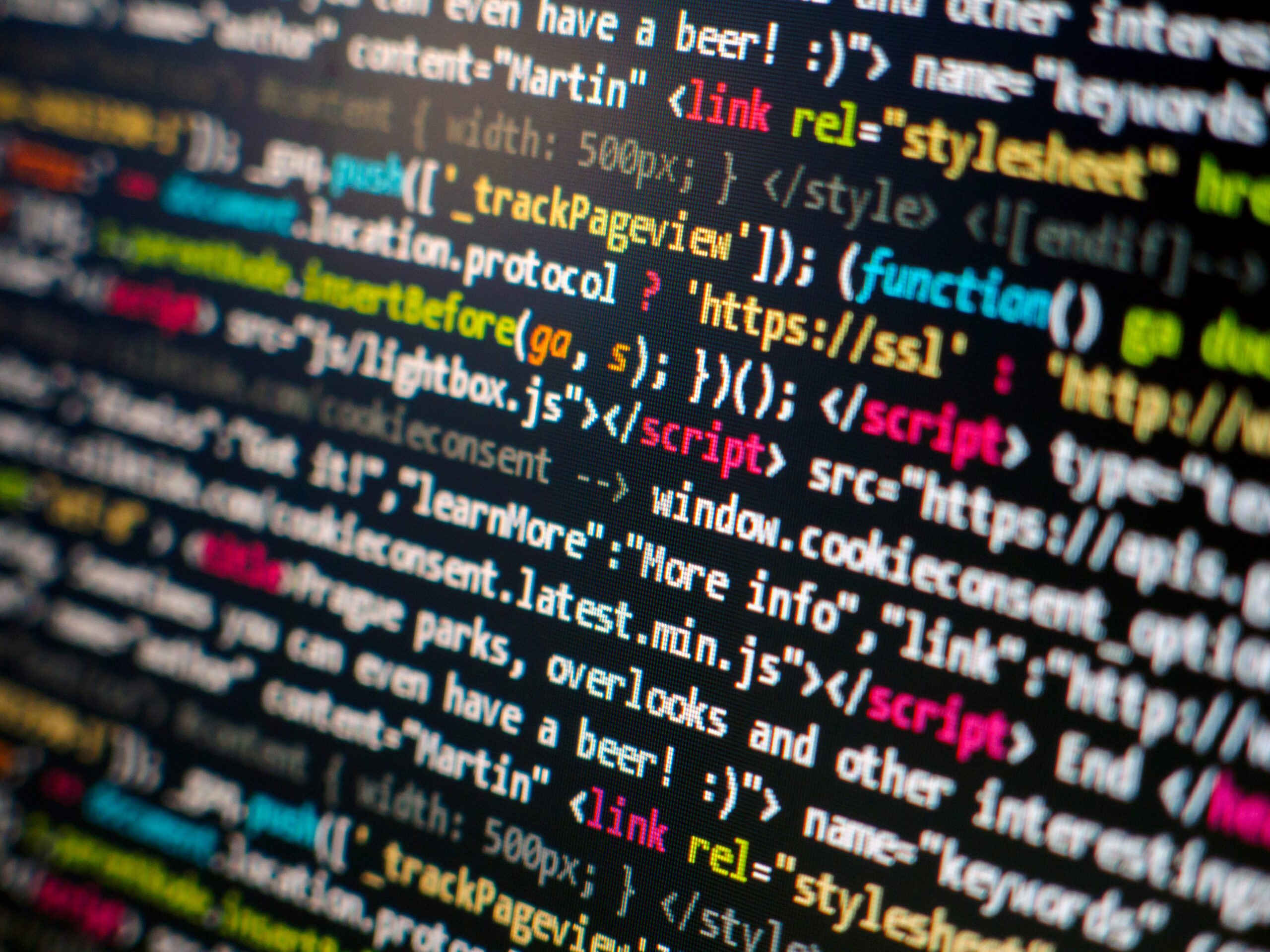 Programming code on a computer screen representing software supply chain security