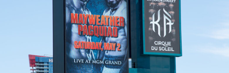 MGM Grand marquee promoting Mayweather vs Pacquiao fight