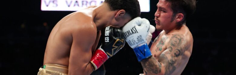 Jesse Bam Rodriguez celebrates after stopping Antonio Vargas via sixth-round knockout to become a three-division world champion
