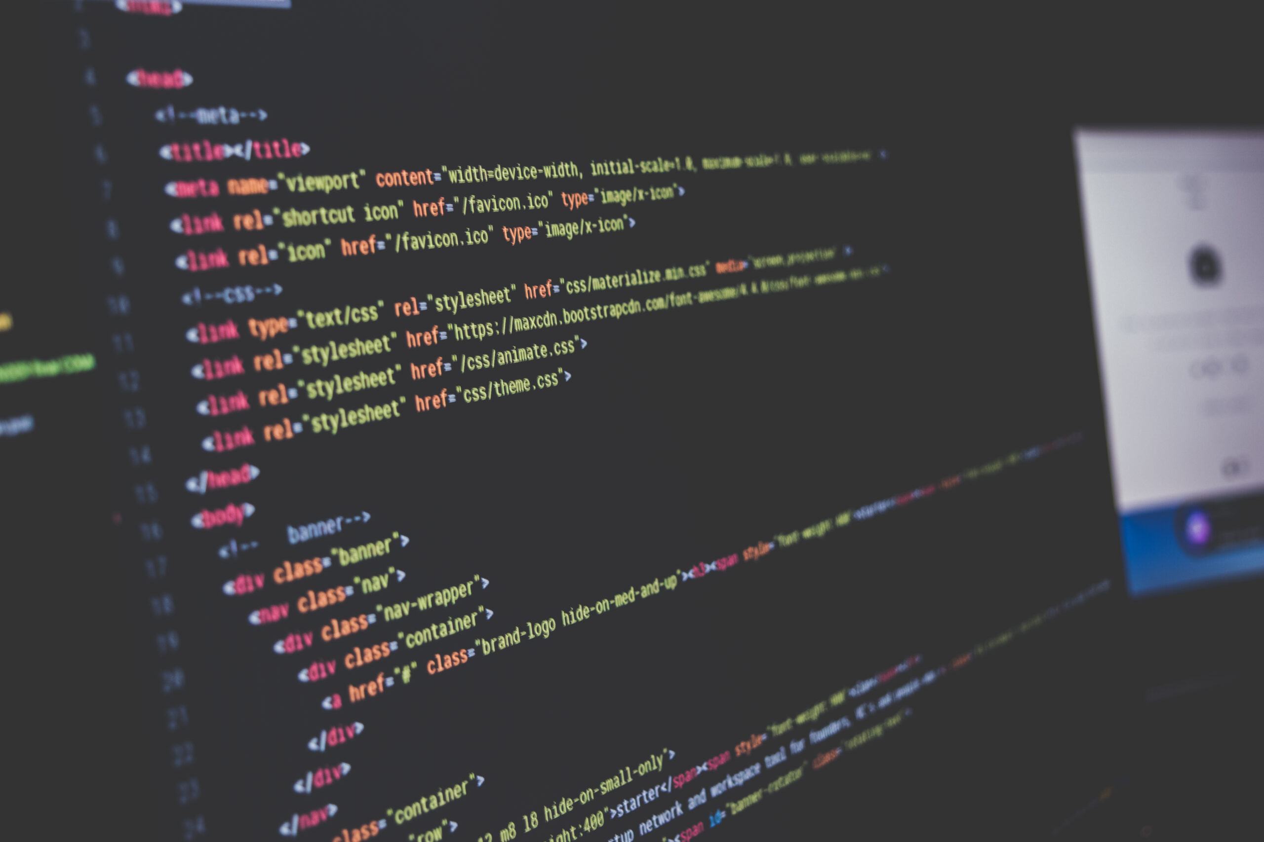 CSS code displayed on a computer screen in a dark-themed code editor