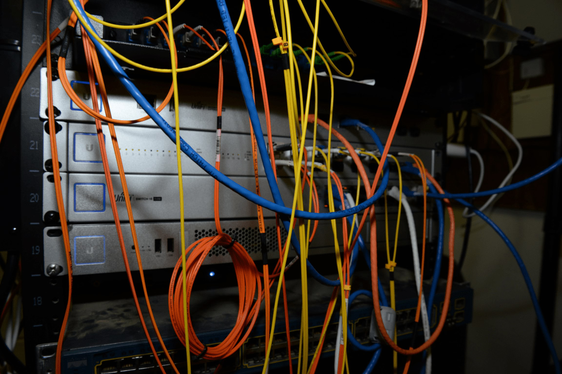 Server rack with networking cables