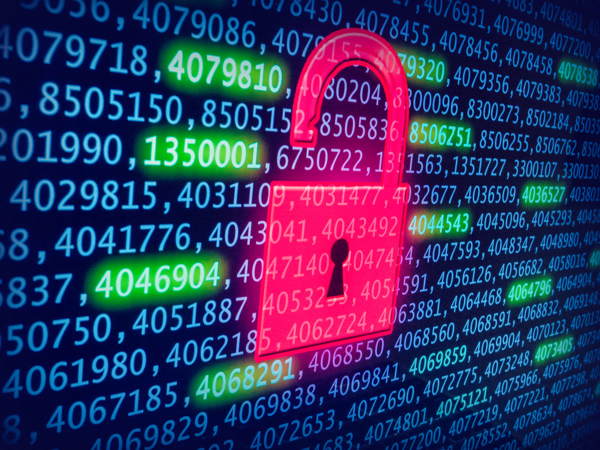 Digital data breach and cybersecurity concept illustration