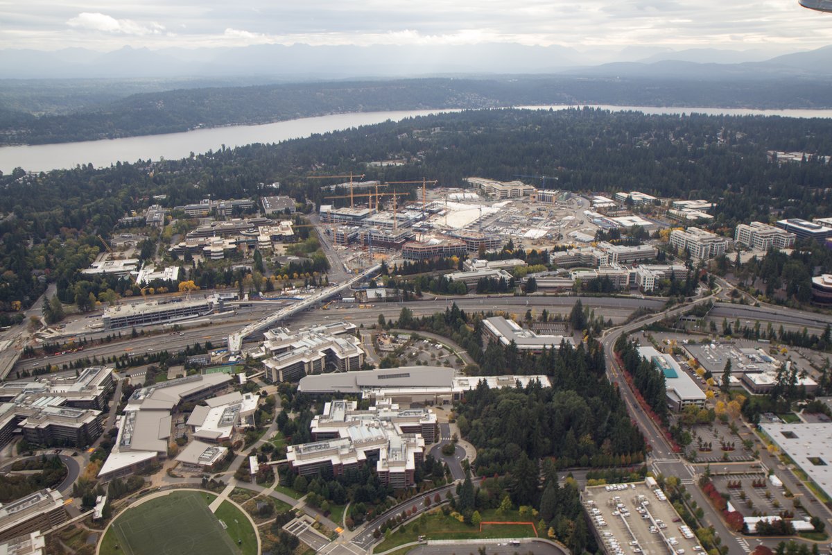 Aerial view of the Microsoft campus in Redmond, Washington