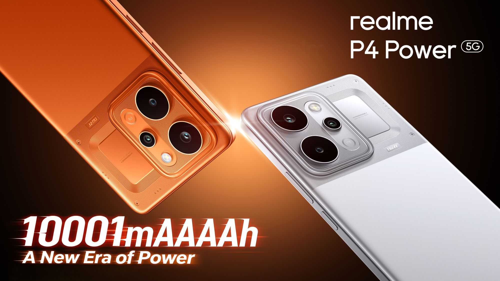 realme P4 Power 5G in Flash Orange showing its 6.8-inch curved AMOLED display