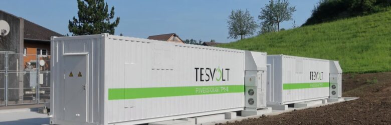 Tesvolt battery energy storage system installed at a facility in Rheineck, Switzerland - grid-scale power storage for renewable energy
