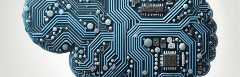 Human brain with blue circuit board pattern representing artificial intelligence and neural networks