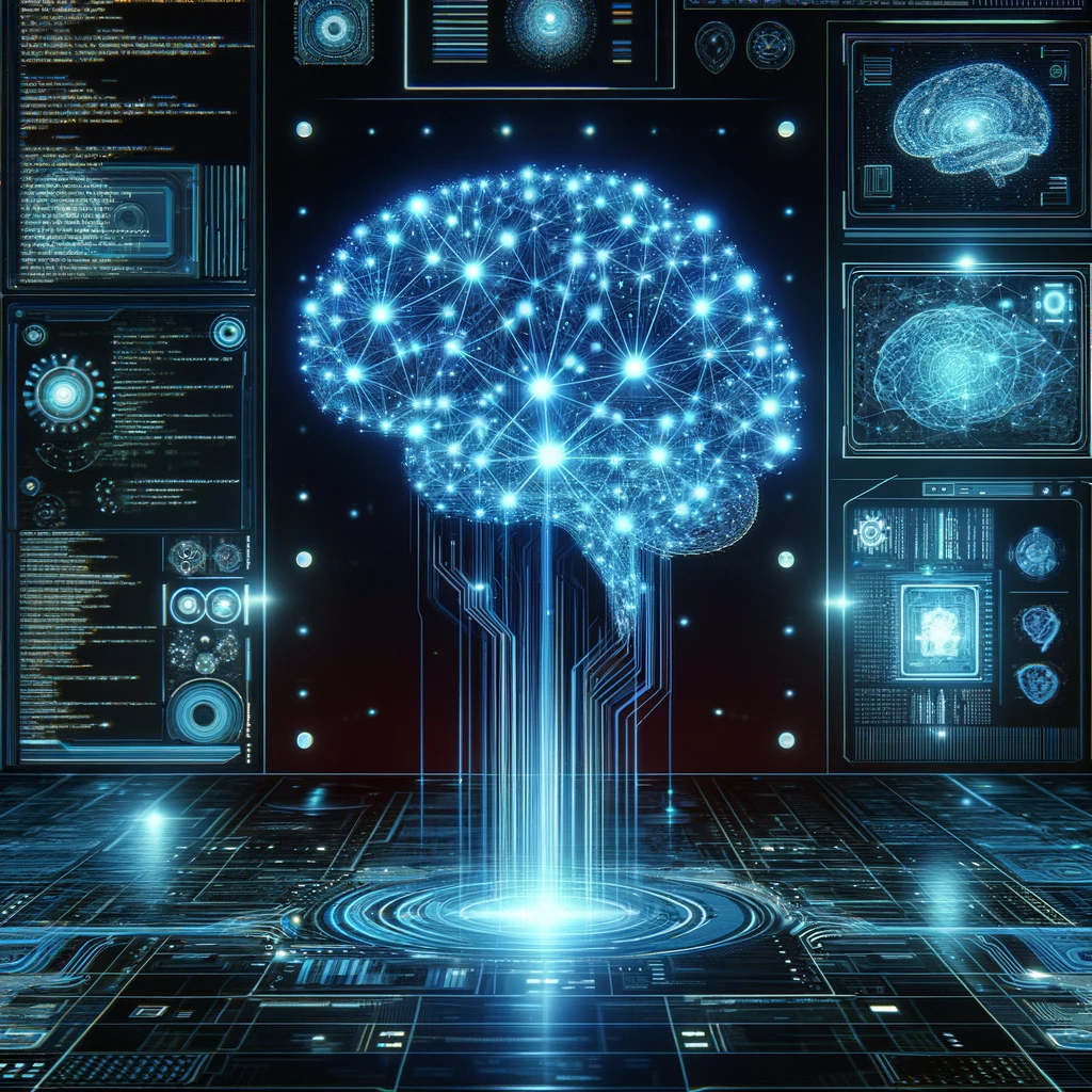 Abstract AI interface with neural network patterns representing advanced artificial intelligence
