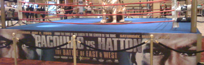 Professional boxing ring under arena lights