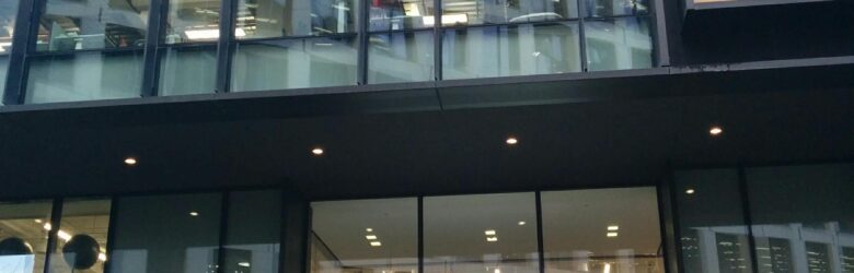 The entrance of Google DeepMind headquarters in London at 6 Pancras Square