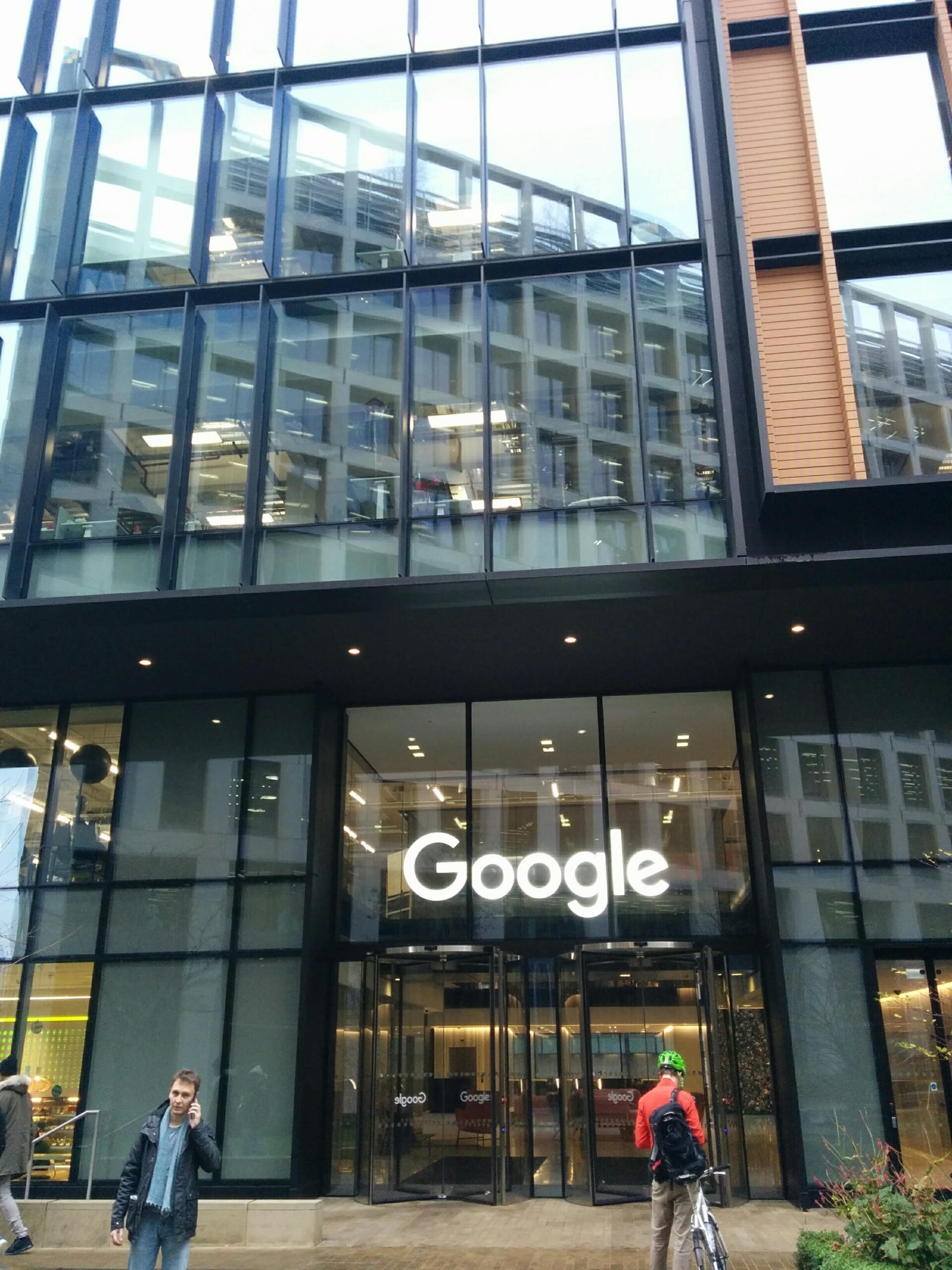 The entrance of Google DeepMind headquarters in London at 6 Pancras Square
