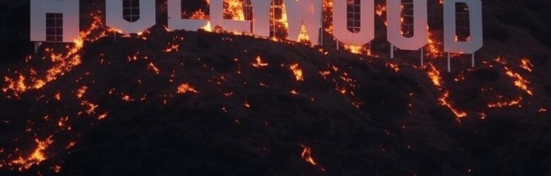 An AI-generated deepfake image of the Hollywood sign during wildfires, illustrating the rise of synthetic media hoaxes