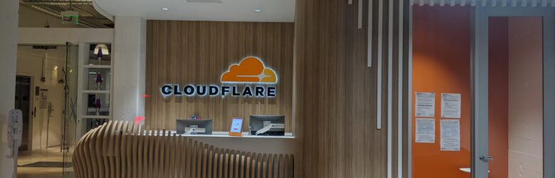 Cloudflare office entrance area with company logo