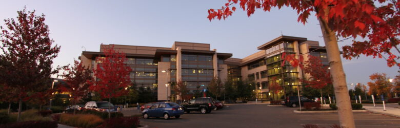 Aerial view of Microsoft corporate campus in Redmond, Washington