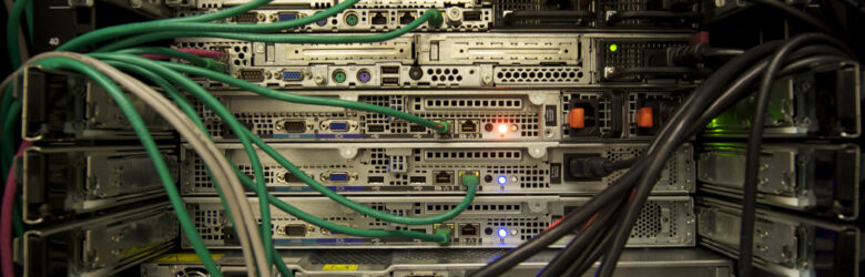 Server rack in a data center representing Nvidia's AI infrastructure investments