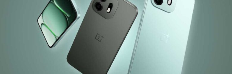 OnePlus N6 smartphone showing its front display and back panel in Fresh Mint color