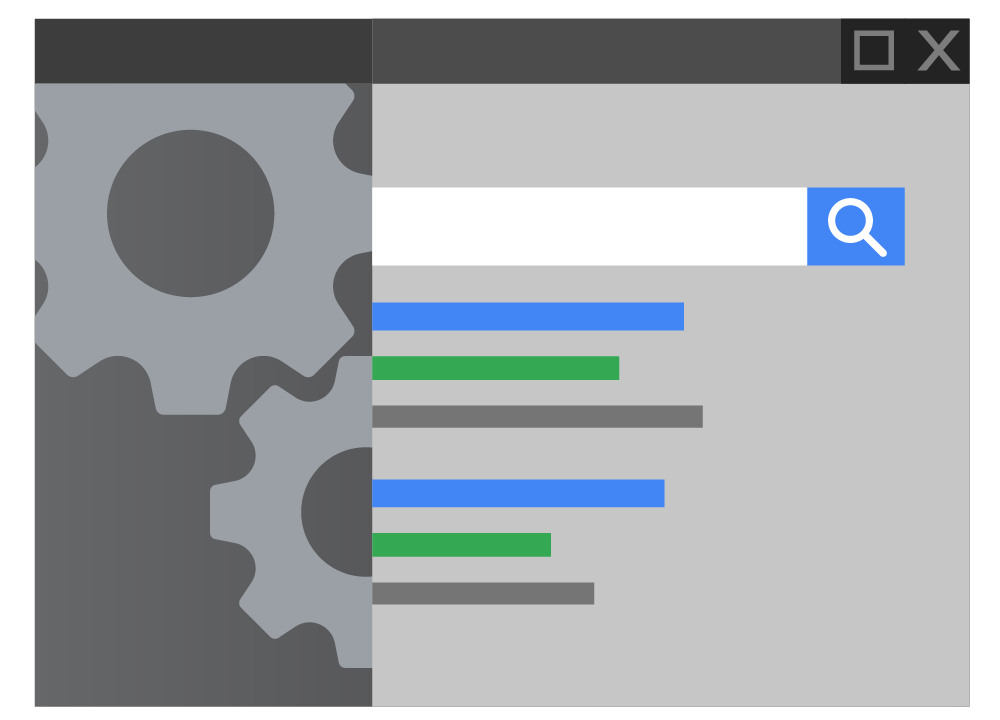 SearXNG metasearch engine interface showing a search bar and settings gear icon