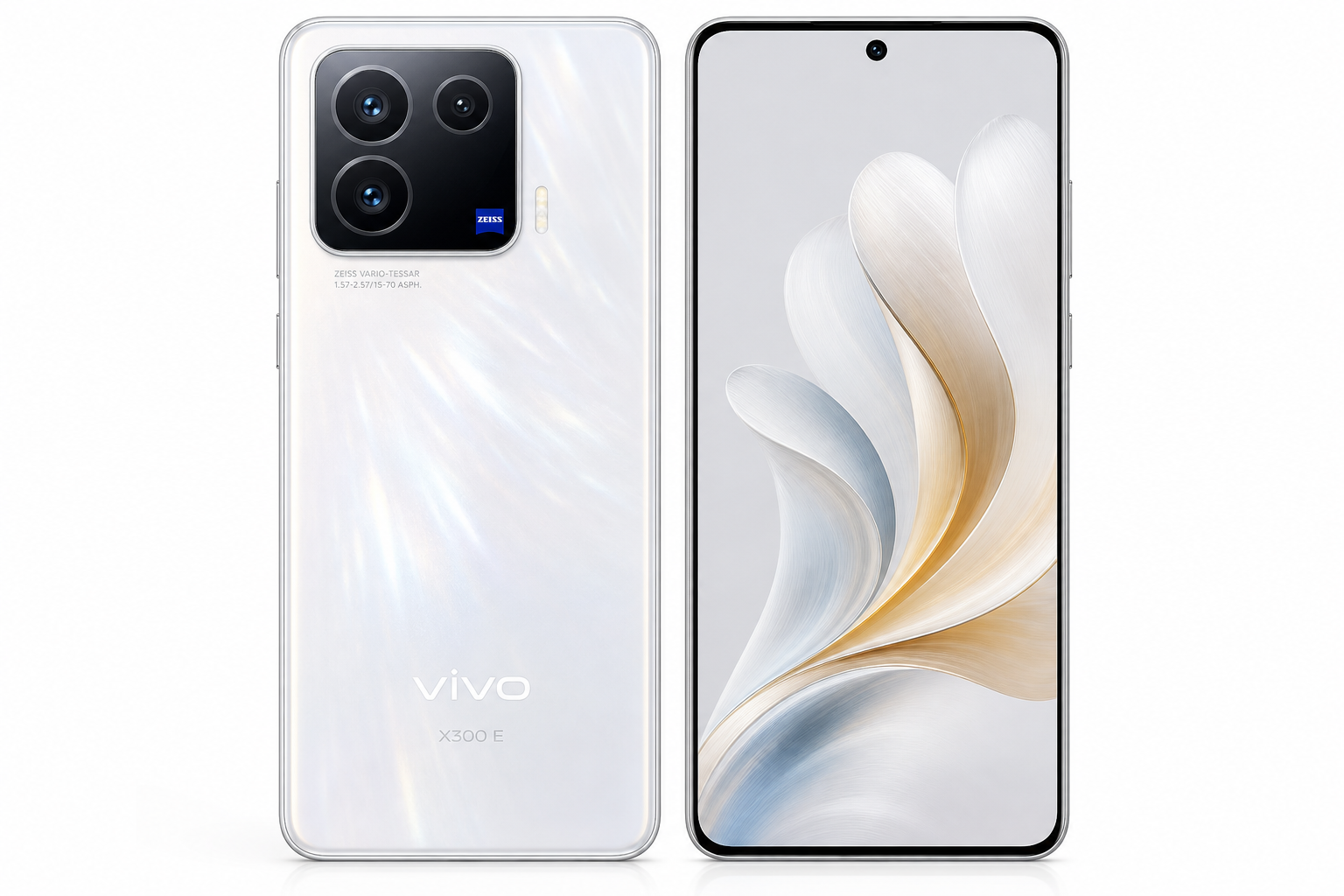vivo X300 E smartphone in Moonlight White color on studio background