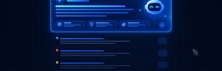 Conceptual illustration of an AI search answer panel pushing classic blue links down the results page