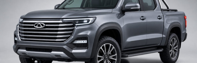 AI-generated illustration of the Chery Stockman diesel plug-in hybrid pickup truck in metallic grey