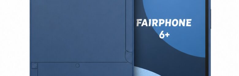 Fairphone 6 Plus in Cobalt Blue showing its modular, repairable rear design