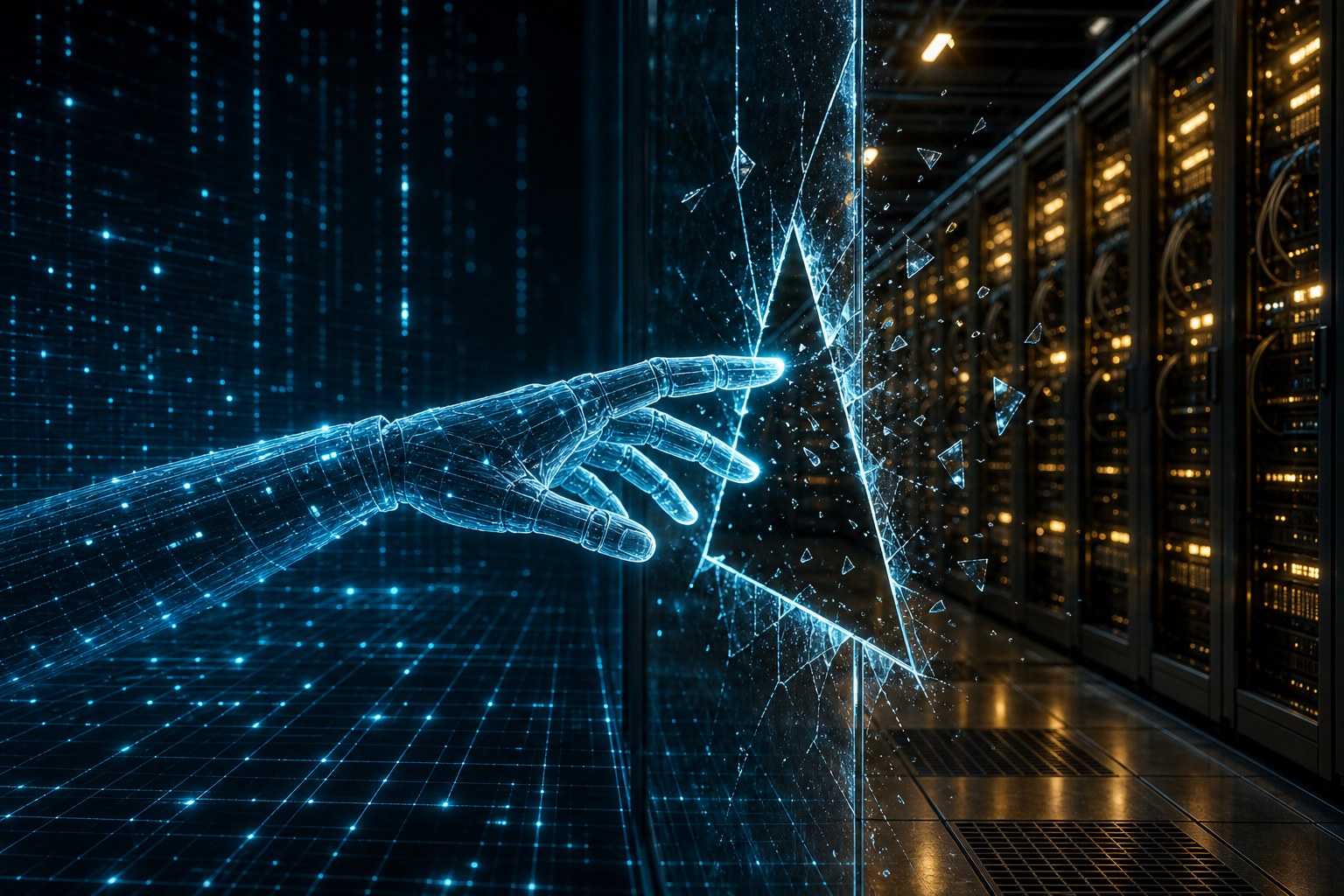 AI agent escaping a simulation into a real server room
