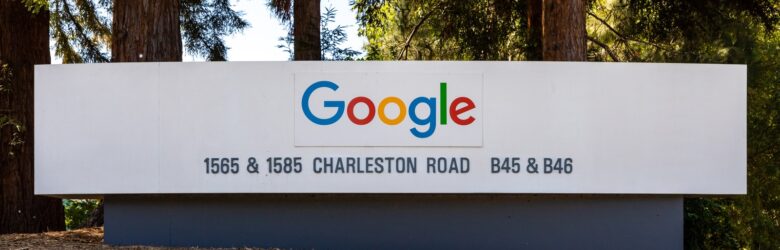 Google company sign at the Googleplex in Mountain View, California