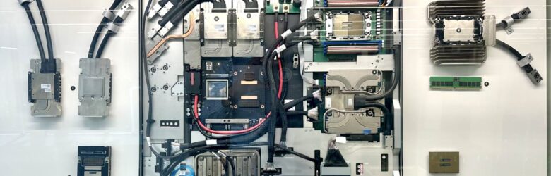 A GPU server blade with glycol cooling, representing rented GPU infrastructure for machine learning training