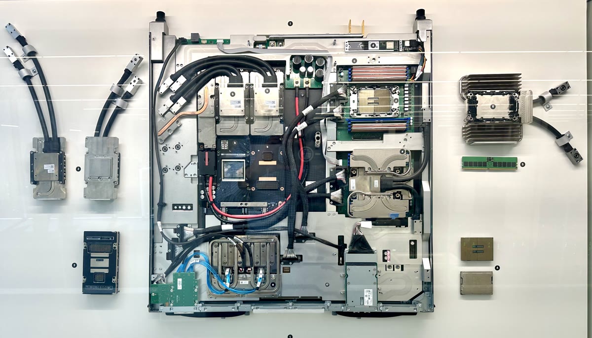 A GPU server blade with glycol cooling, representing rented GPU infrastructure for machine learning training