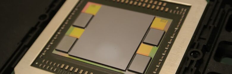 AMD Fiji GPU package with GPU, HBM memory and interposer - representing how AirLLM streams large language models layer by layer
