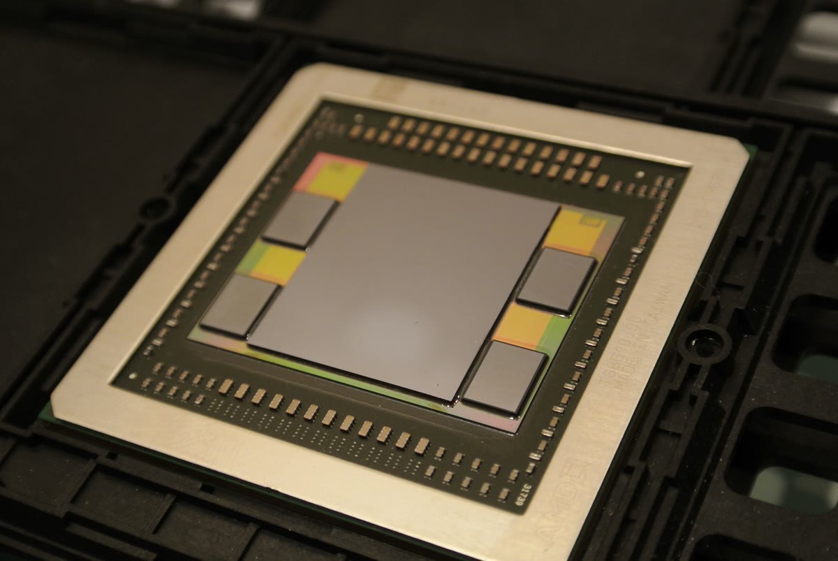 AMD Fiji GPU package with GPU, HBM memory and interposer