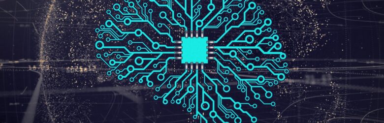 Illustration of an artificial neural network overlaid on a computer chip, representing Tencent's open-source Hy4 preview large language model