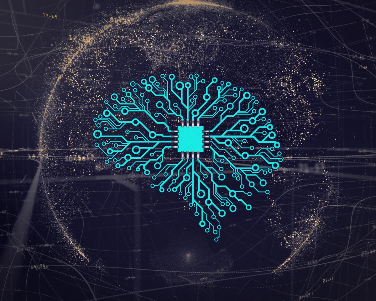 Illustration of an artificial neural network overlaid on a computer chip, representing Tencent's open-source Hy4 preview large language model