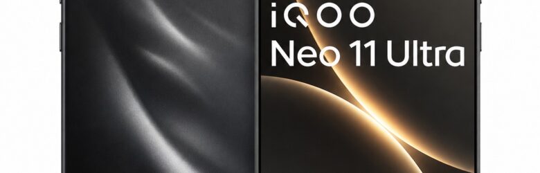 iQOO Neo 11 Ultra in Shadow Black with its flat display and horizontal dual camera strip