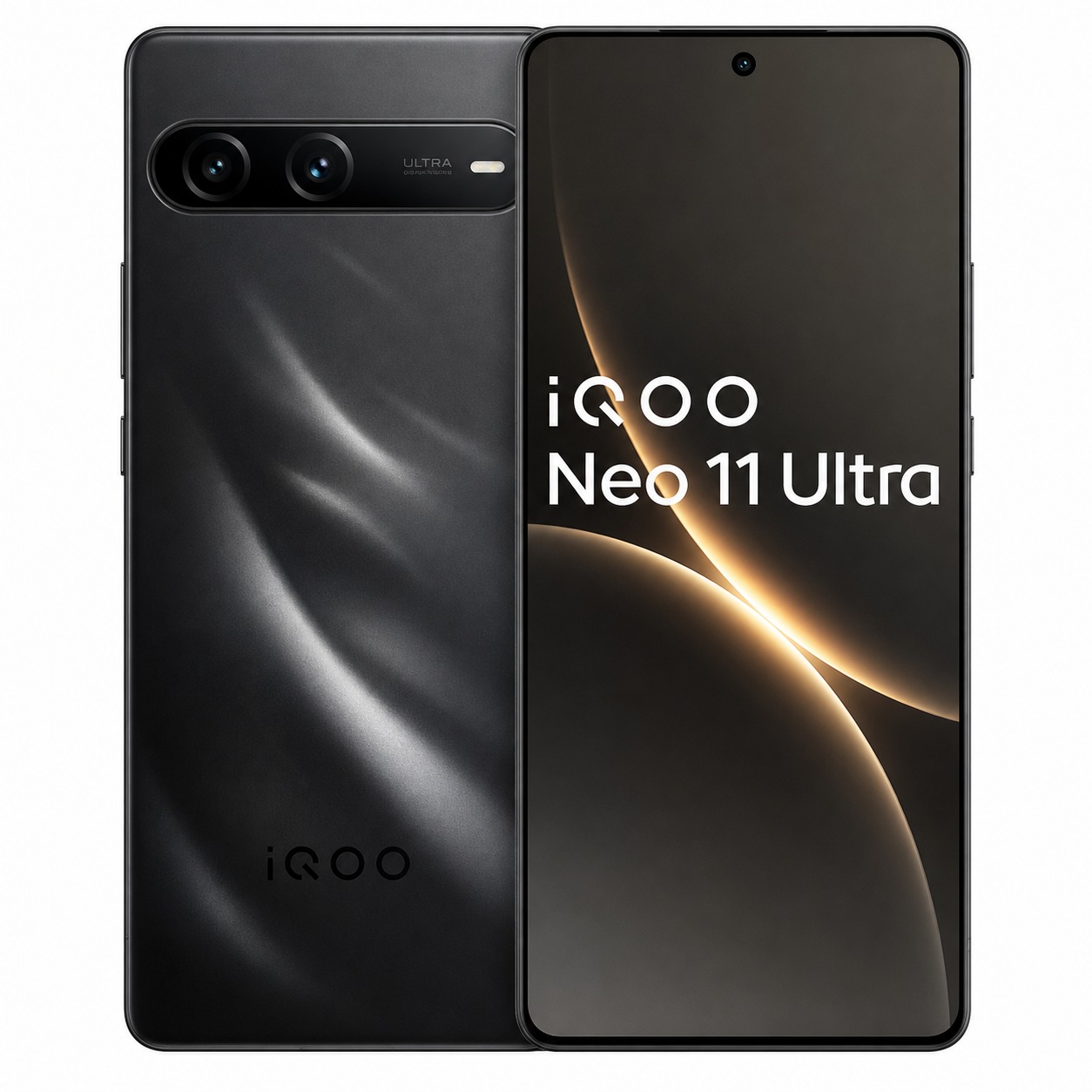 iQOO Neo 11 Ultra in Shadow Black with its flat 2K AMOLED display and horizontal dual camera strip