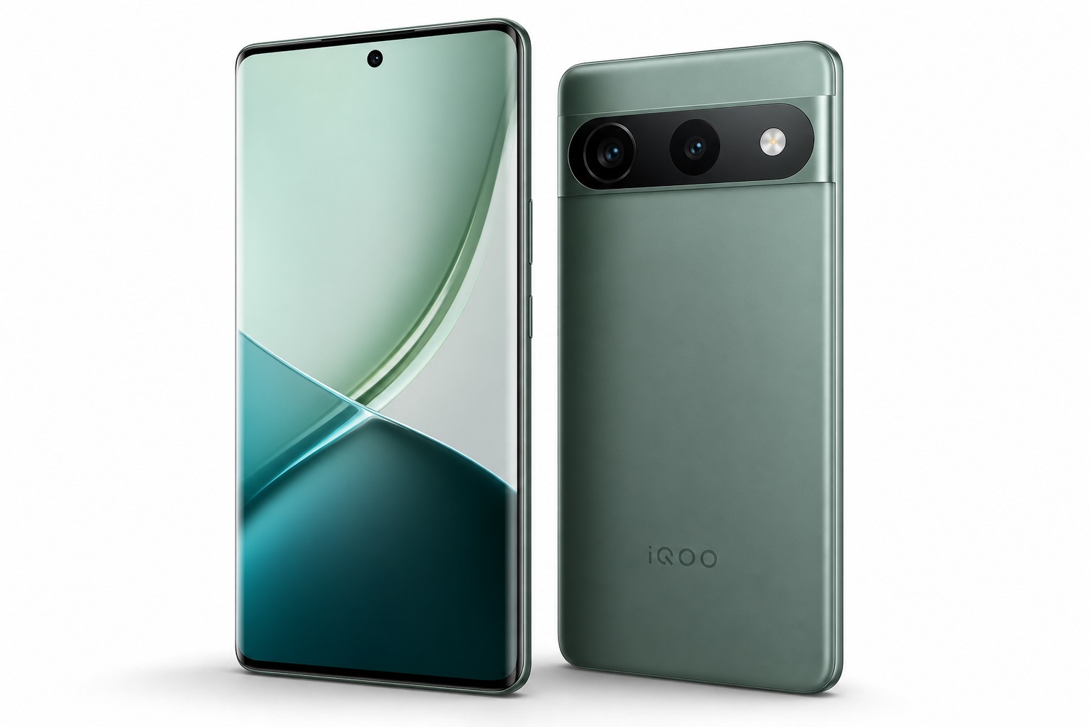 iQOO Z11 India smartphone in Aurora Green showing the Pixel-style horizontal camera bar