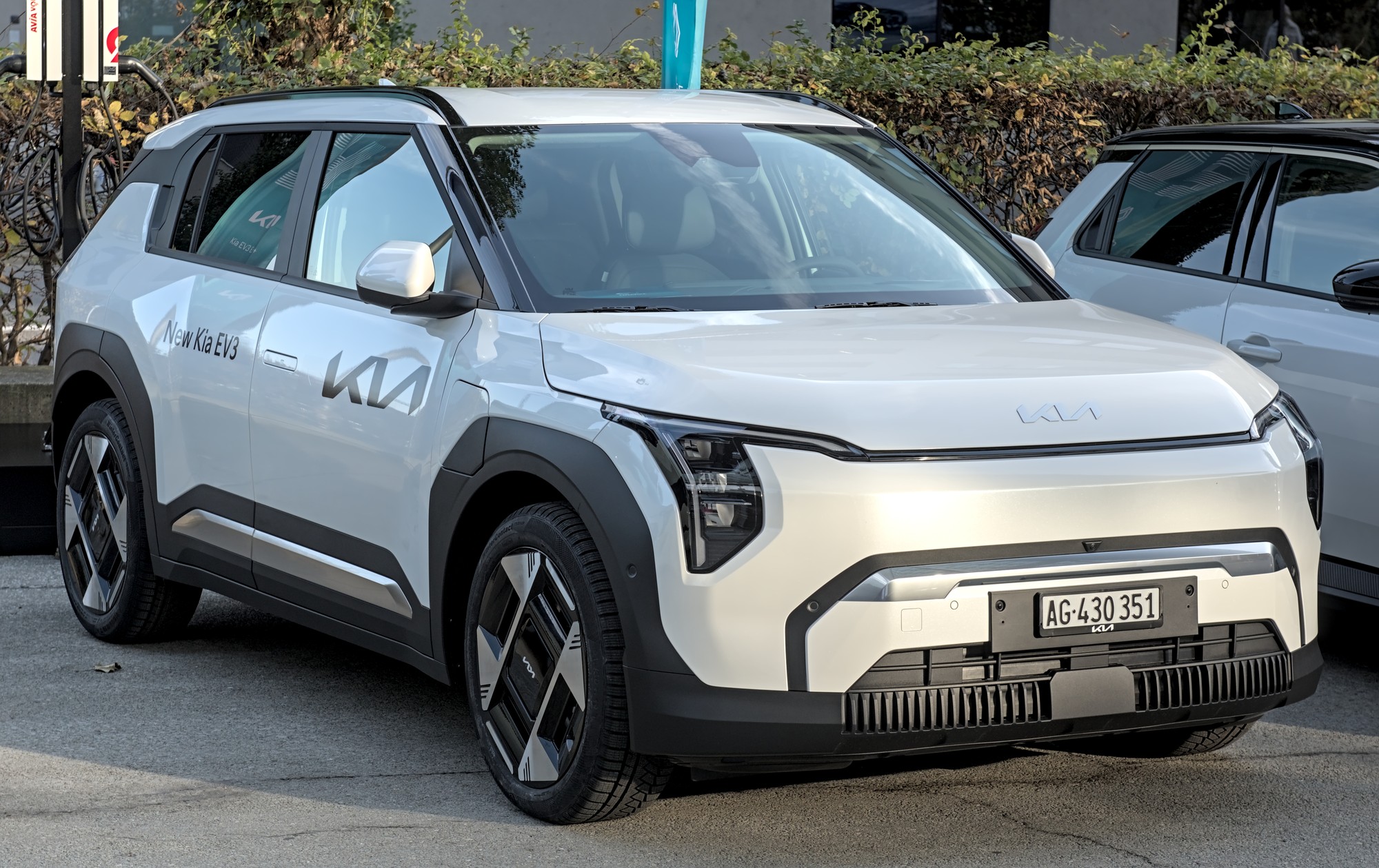Kia EV3 compact electric crossover displayed at an auto show