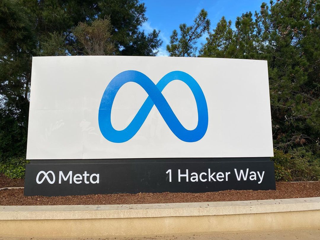 Entrance sign at Meta headquarters in Menlo Park, California