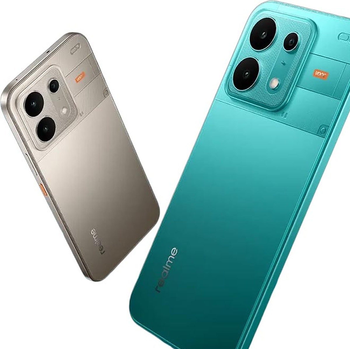 Realme P4s 5G in teal/cyan and beige-gold colorways