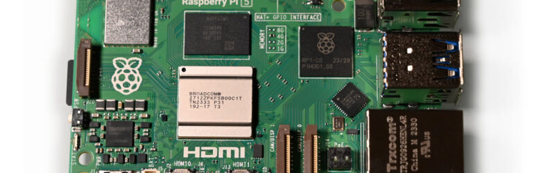 Raspberry Pi 5 single-board computer used as the brains of a DIY cyberdeck build