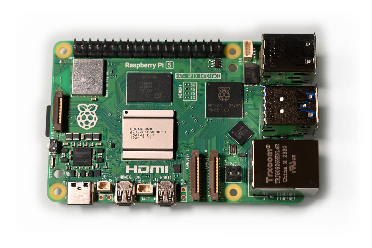 Raspberry Pi 5 single-board computer, the brains of a DIY cyberdeck build