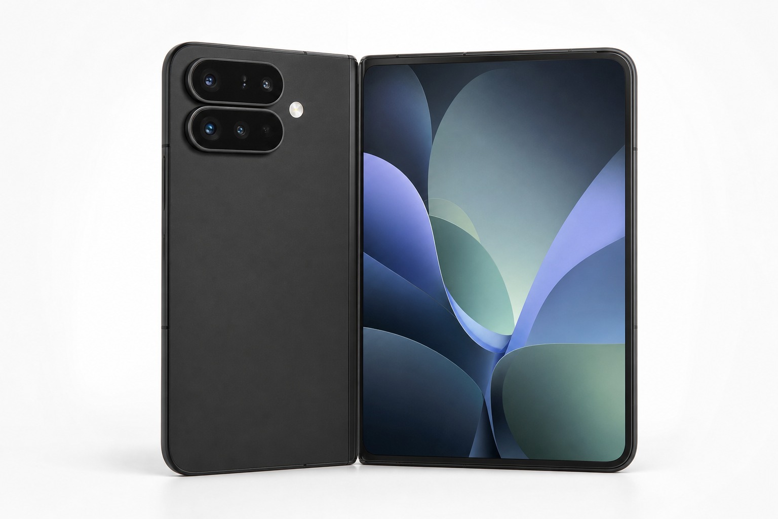 Google Pixel 11 Pro Fold Obsidian — dual-pill camera bar and 8-inch inner display