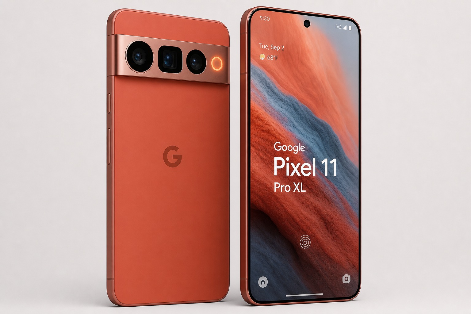 Google Pixel 11 Pro XL in Canyon color - AI-generated product render