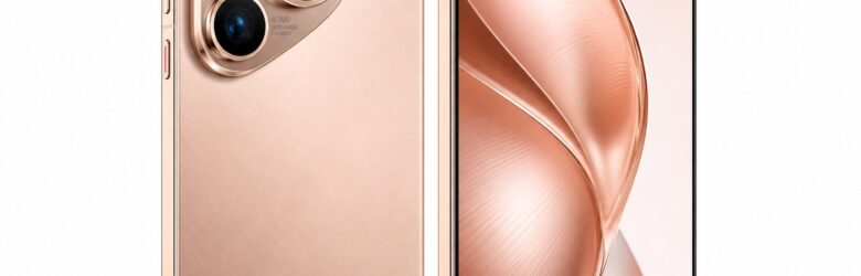 HUAWEI Pura 90s Pro Max smartphone with triangular camera island, Blush Gold colorway