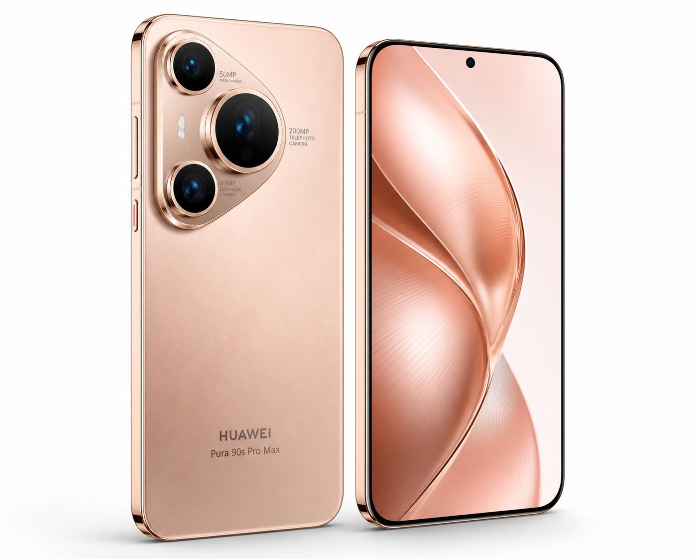 HUAWEI Pura 90s Pro Max with triangular camera island, Blush Gold colorway