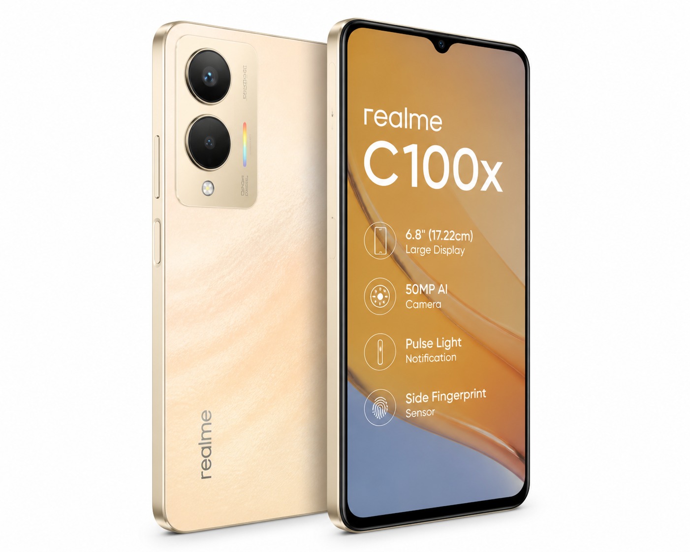 Realme C100x Golden Coast product render