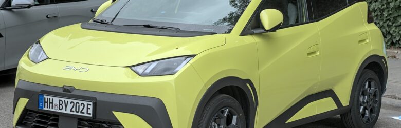 BYD Dolphin Surf electric hatchback at the IAA 2025 auto show - the export sibling of the BYD Seagull which the larger Great Seagull model builds on