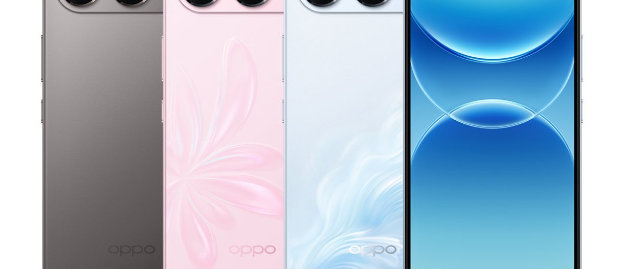Oppo A7 Pro smartphone in gray showing its flat display and vertical camera module