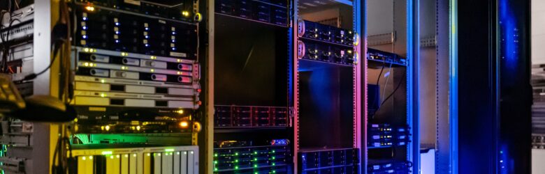Inside a data-center server room packed with rack-mounted servers and cabling