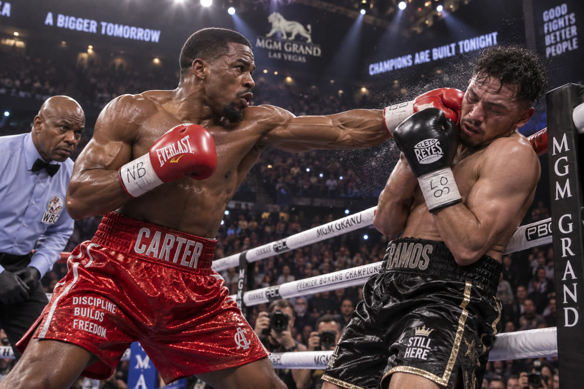 Two welterweight boxers in a boxing ring at fight night